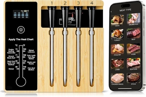 Smart Wireless Meat Thermometer 4 Probes, Bluetooth Food Thermometer, Remote Tracking and Real-Time Readings from Apps, for iOS and Android, for BBQ, Grill, Smoker, Nigogor Heat-Resistant Probes