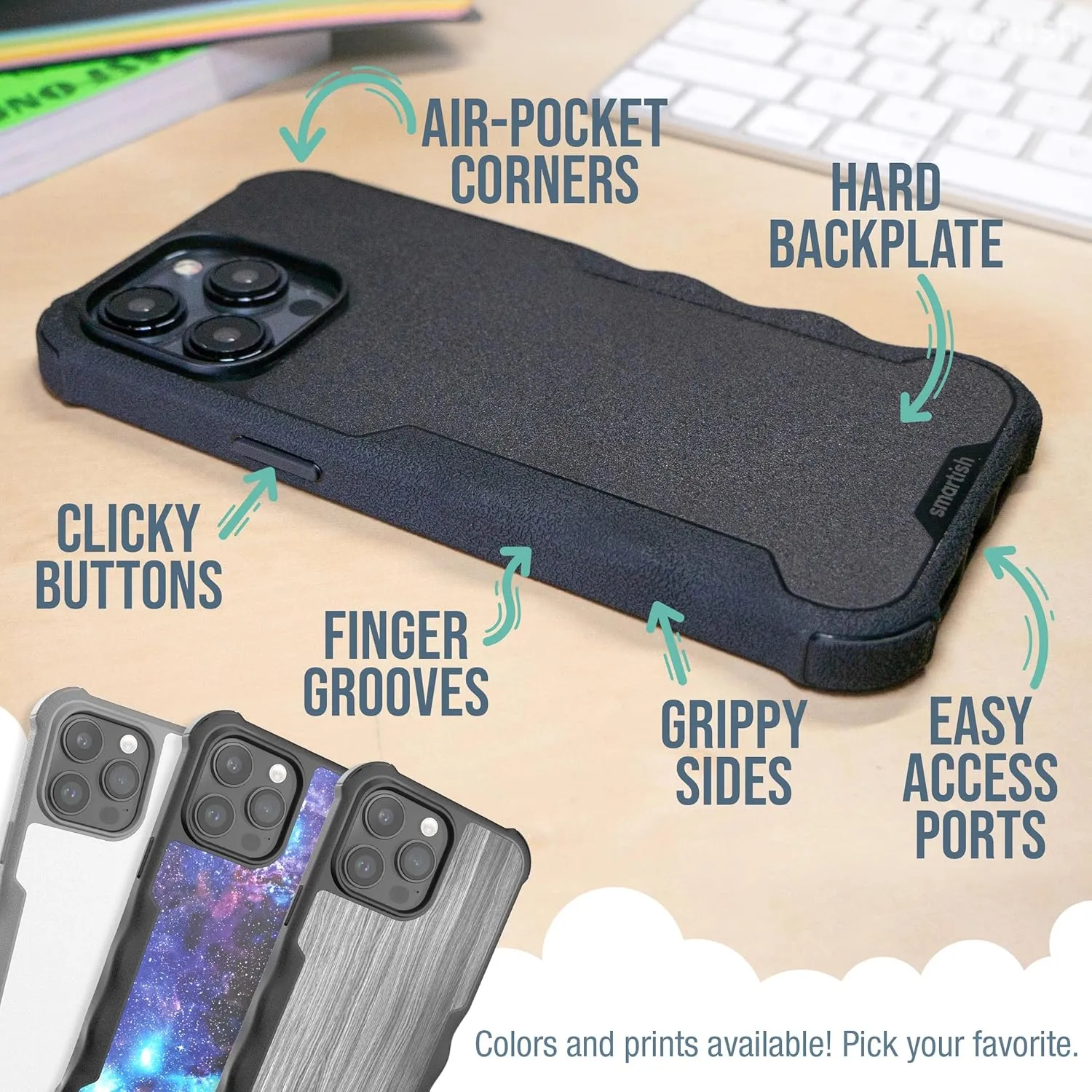 Smartish® iPhone 15 Pro Max Protective Magnetic Case - Gripzilla Compatible with MagSafe [Rugged Heavy Duty Grip Armor Cover] w/Drop Tested Protection for Apple iPhone 15 Pro Max - Blueberry Bandit