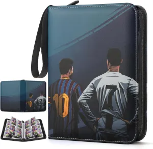 Soccer Card Binder Fits 440 Cards,4-Pocket Trading Card Binder,3 Ring Card Holder Binder with Zipper,Double-Sided Cards Storage with 55 Removable Sleeves(navy blue)