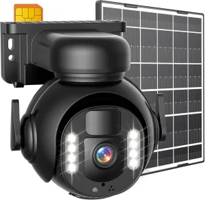 Solar Camera Outdoor Wireless - 4G LTE Cellular Cameras for Home Security 4K, No Wifi Solar Powered Camera 355° Live View Color Night Vision PIR Motion Sensor 2 Way Talk Preinstalled 64G SD & SIM Card