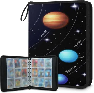 Solar System 3 Ring Trading Zipper Binder Strap, Trading Card Binder 4 Pocket, 400 Pockets Card Holder with 50 Removable Sleeves for Game Cards