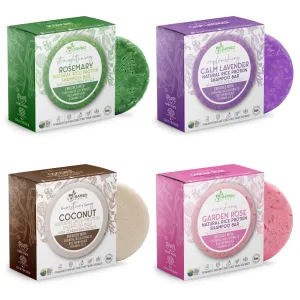 Solid Rice Protein Water Shampoo Bar With Conditioner Effect Hair Soap – Shampoo Bars For Hair With All Natural Plant Based Essential Oils And Zero Waste Packaging | Fan Favourite Bundle 4 Pack