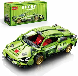 Sosuy Building-Block Race-Car Set, 1:18 Technical Model Kit 586 Pcs DIY Green Pull-Back Toy for Boy Girl Kid Age 6  Year, Birthday Gift for Teen Adult Display, Speed Super Sports Cars Bricks Icons