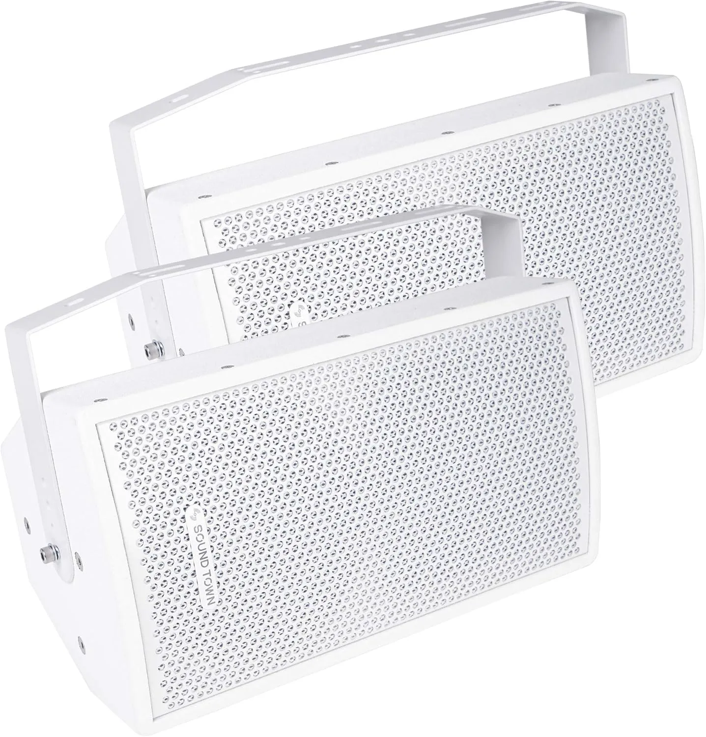 Sound Town Pair of CARME Series 8" 350W 2-Way Professional PA DJ Speakers, White with Compression Drivers, Birch Plywood and U Brackets for Installation, Live Sound, Karaoke (CARME-U108W-PAIR)