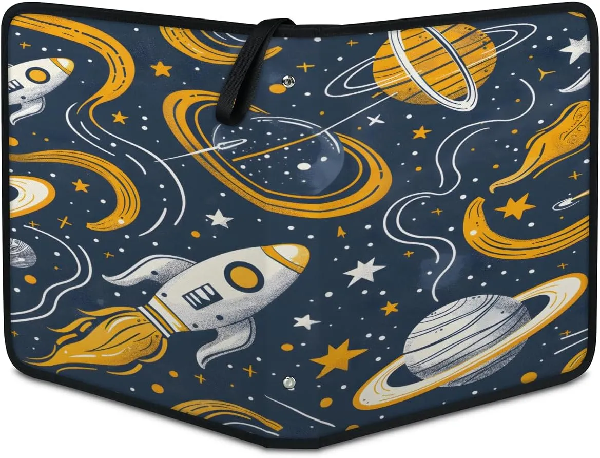 Space Rocket 3 Ring Trading Zipper Binder Strap, Trading Card Binder 9 Pocket, 900 Pockets Card Holder with 50 Removable Sleeves for Game Cards