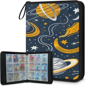 Space Rocket 3 Ring Trading Zipper Binder Strap, Trading Card Binder 9 Pocket, 900 Pockets Card Holder with 50 Removable Sleeves for Game Cards