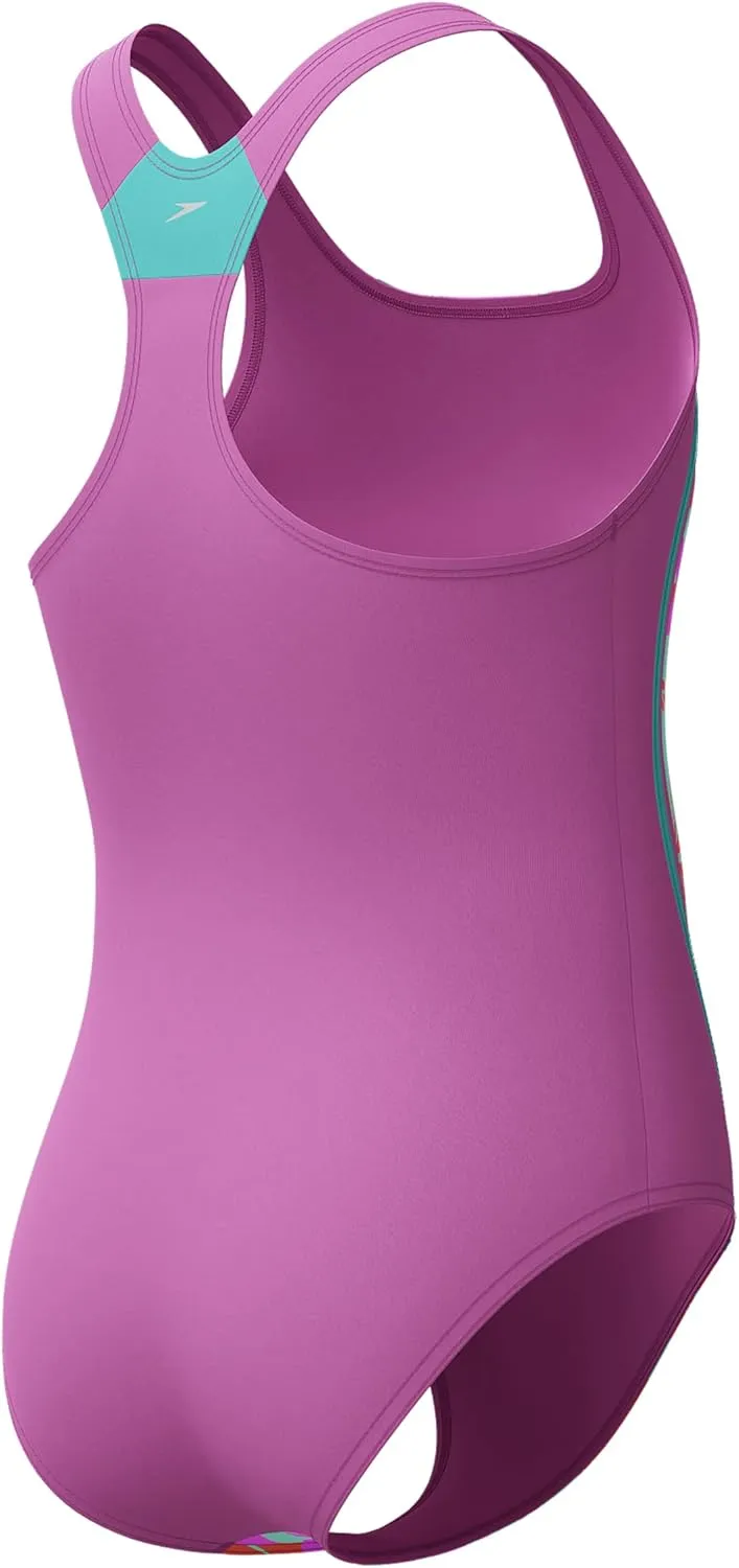 Speedo Girls' Swimsuit One Piece Thick Strap Racer Back Printed