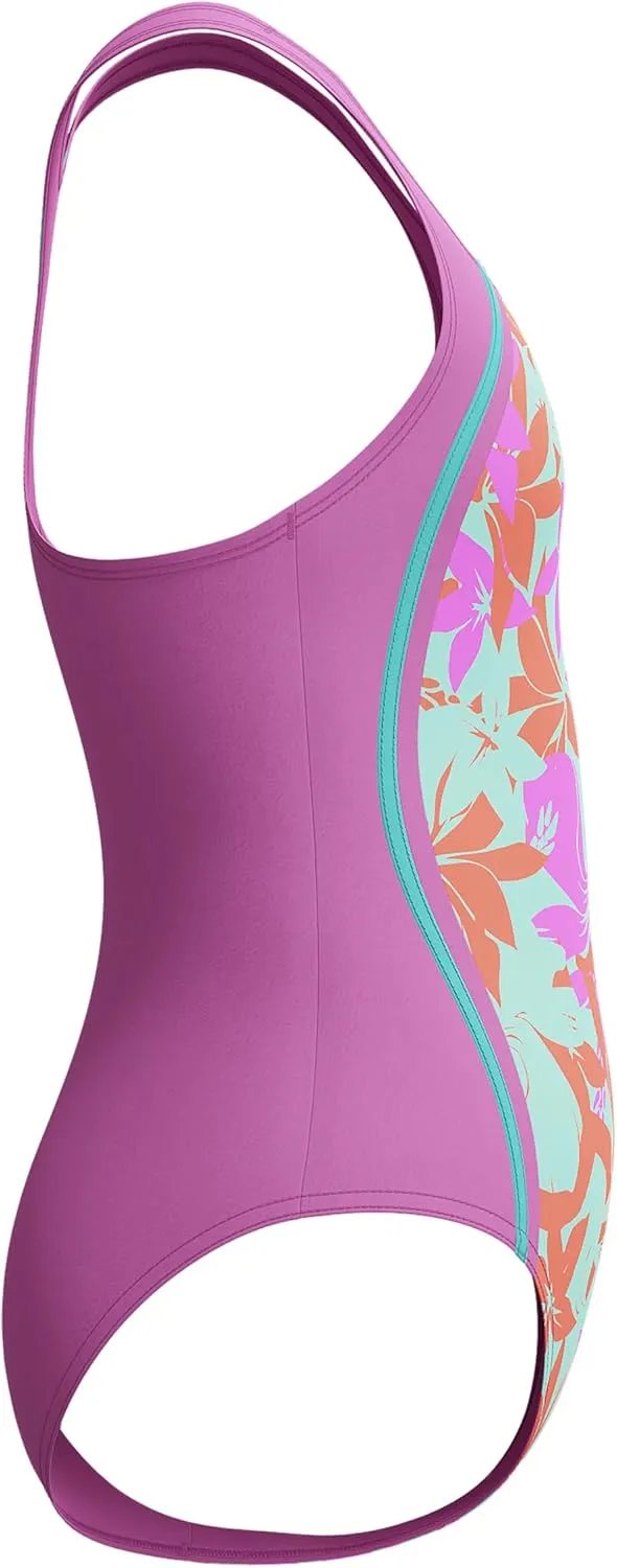 Speedo Girls' Swimsuit One Piece Thick Strap Racer Back Printed