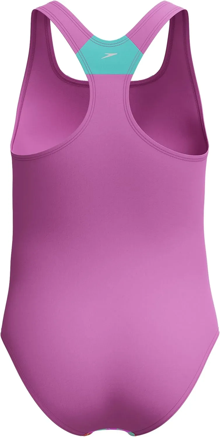 Speedo Girls' Swimsuit One Piece Thick Strap Racer Back Printed