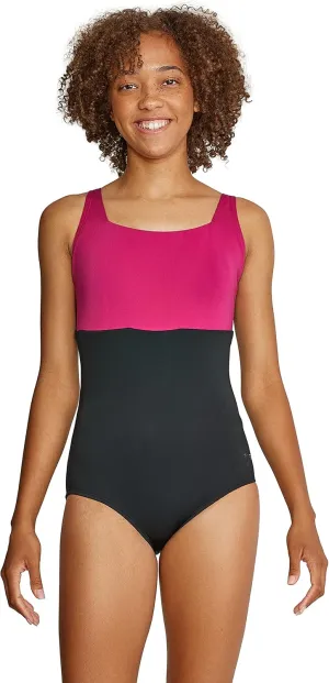 Speedo Women's Swimsuit One Piece Adjustable Square Neck Moderate Cut