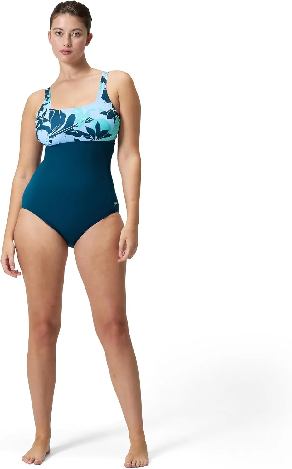 Speedo Women's Swimsuit One Piece Adjustable Square Neck Moderate Cut