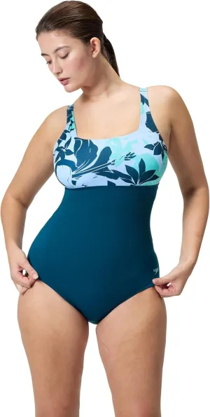Speedo Women's Swimsuit One Piece Adjustable Square Neck Moderate Cut