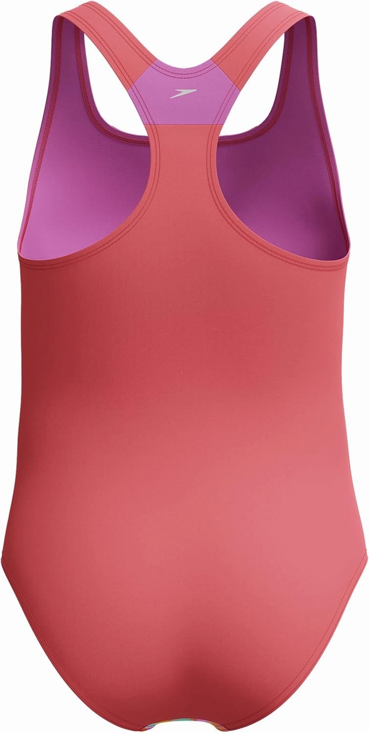 Speedo Girls' Swimsuit One Piece Thick Strap Racer Back Printed