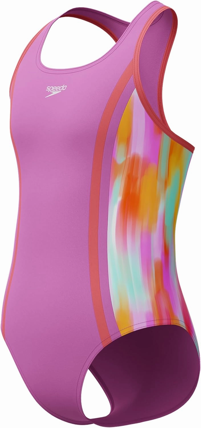 Speedo Girls' Swimsuit One Piece Thick Strap Racer Back Printed