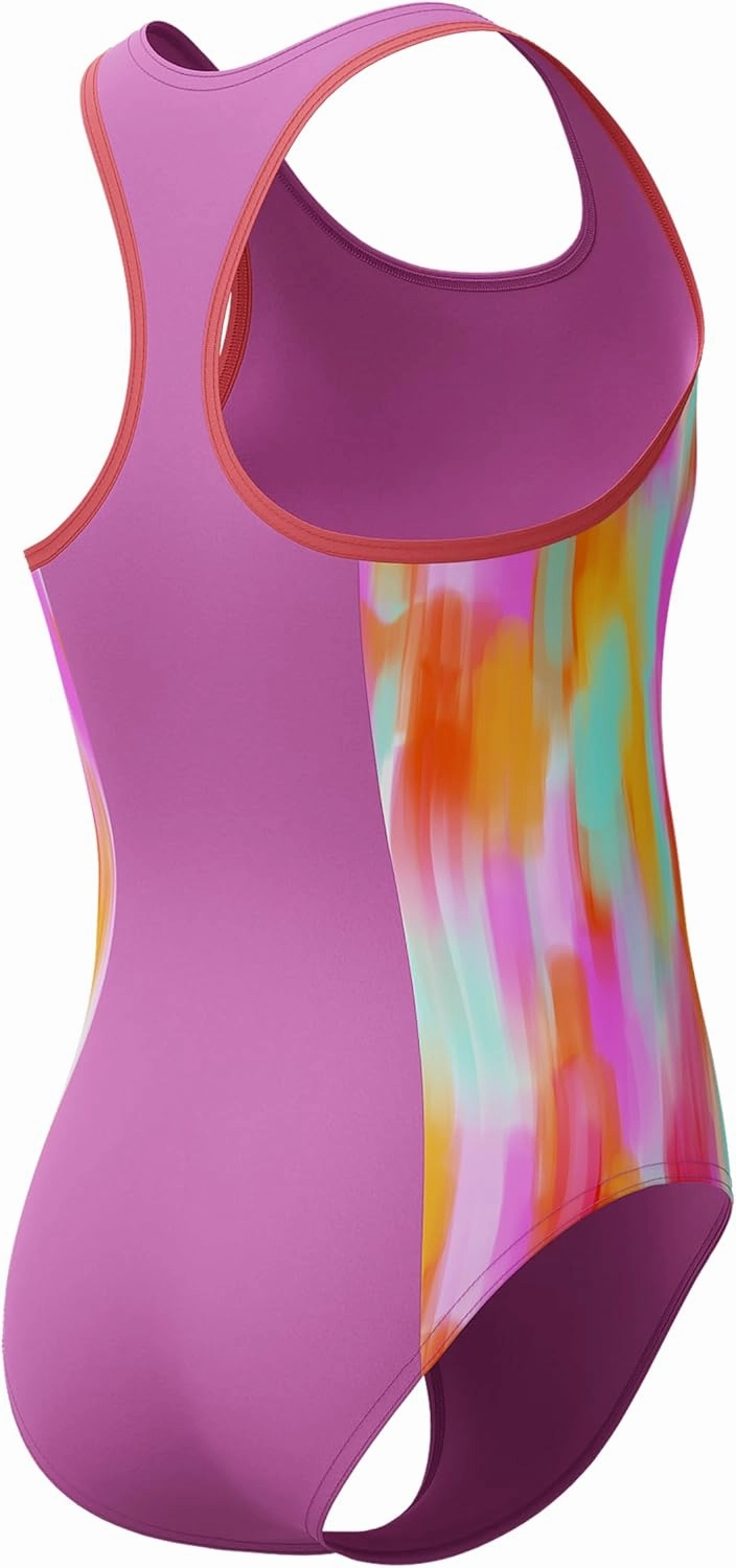 Speedo Girls' Swimsuit One Piece Thick Strap Racer Back Printed