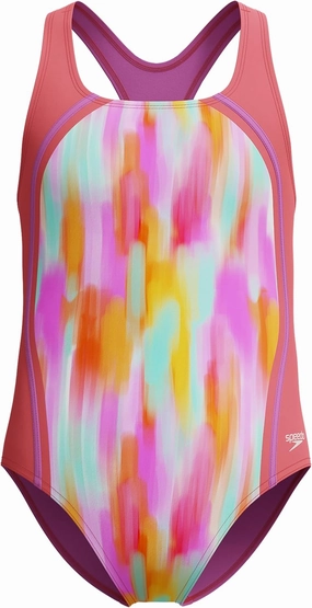 Speedo Girls' Swimsuit One Piece Thick Strap Racer Back Printed