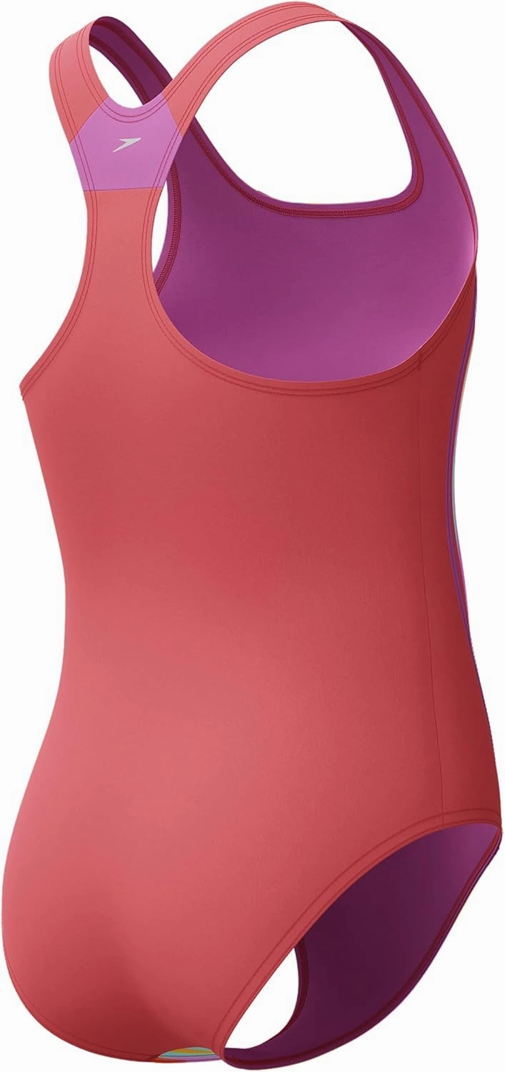 Speedo Girls' Swimsuit One Piece Thick Strap Racer Back Printed
