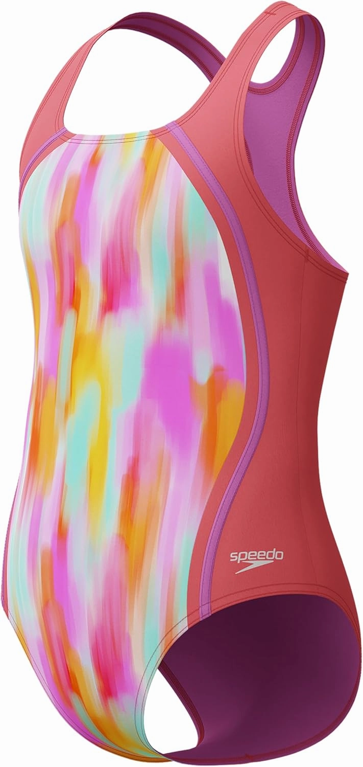 Speedo Girls' Swimsuit One Piece Thick Strap Racer Back Printed