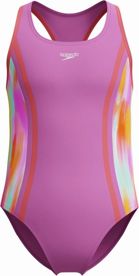 Speedo Girls' Swimsuit One Piece Thick Strap Racer Back Printed