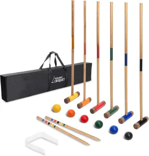 SPORT BEATS Six Player Croquet Set Premium Rubberwood Mallets with Carry Case for Backyard Outdoor Games Choose 32" or 41"