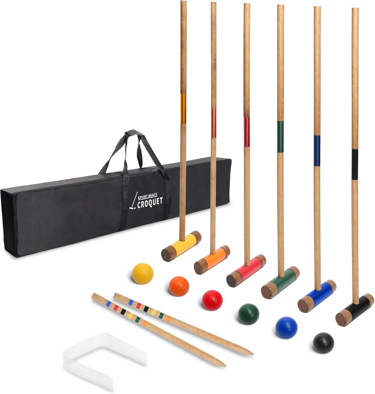 SPORT BEATS Six Player Croquet Set Premium Rubberwood Mallets with Carry Case for Backyard Outdoor Games Choose 32" or 41"