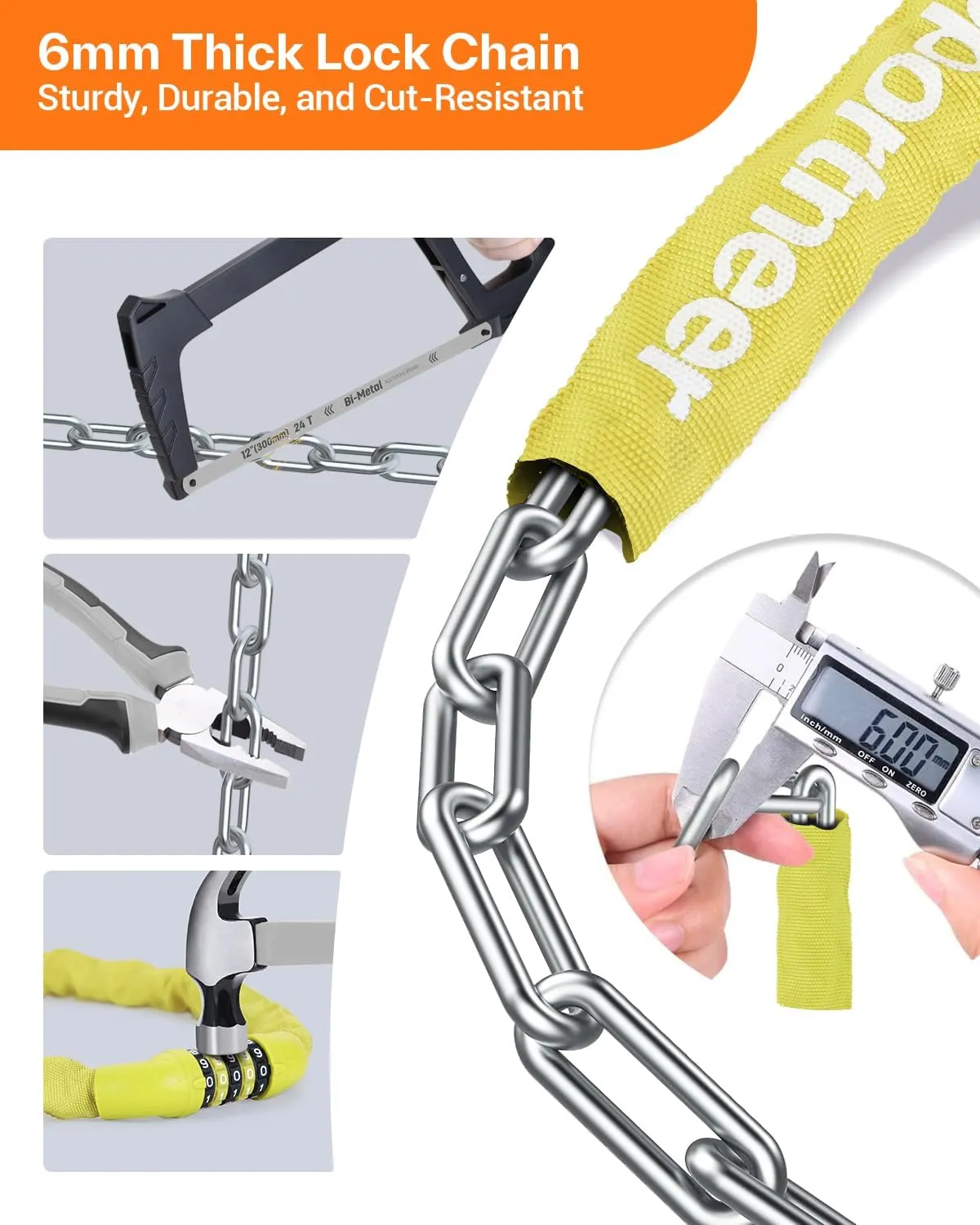 Sportneer Bike Lock: 5 Digit Combination High Security Anti Theft Bike Chain Lock - 3.2/3.6/4ft Heavy Duty Keyless Bicycle Lock for Bike, Motorcycle, Scooter, Door & Gate - 4/6mm Thick, Easy to Use