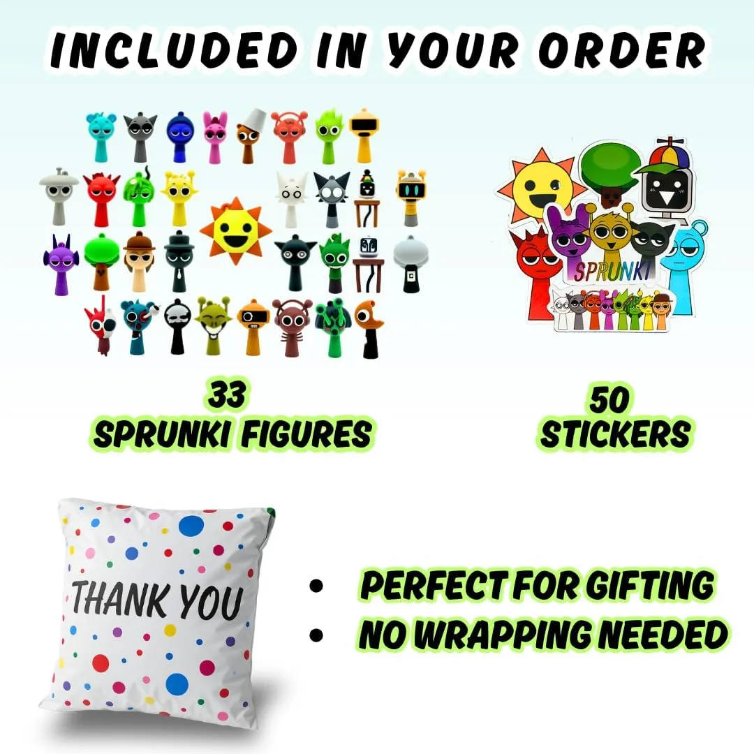 Sprunki Toy Figures Set – Sky, Wenda, Mr. Fun Computer, Pinki, Simon & More – Collectible Phase 1 & 2 Action Figures, Kid-Favorite Mini Toys (33 pcs)