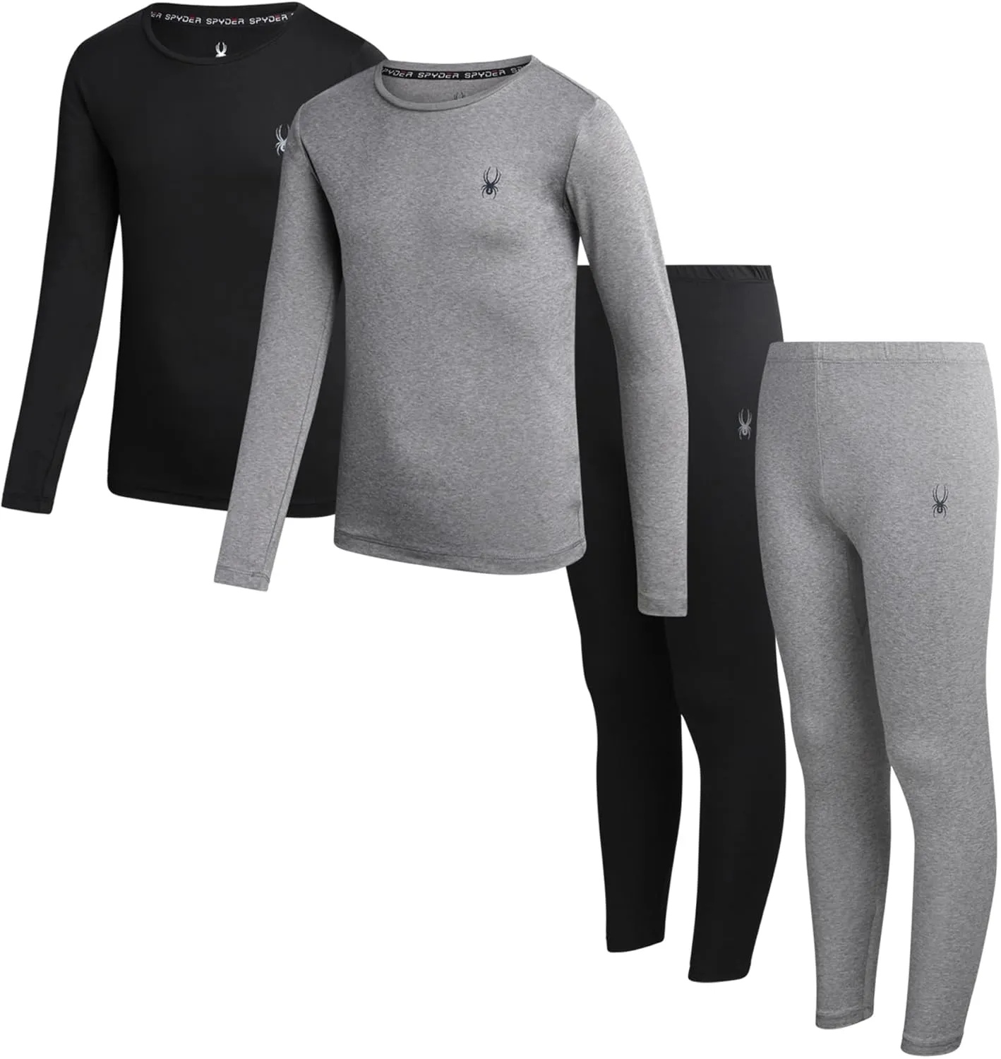 Spyder Kids Thermal Underwear Set - 4 Piece Brushed Back Fleece Lined Long Johns Base Layer Set for Boys and Girls (4-18)