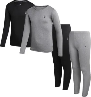 Spyder Kids Thermal Underwear Set - 4 Piece Brushed Back Fleece Lined Long Johns Base Layer Set for Boys and Girls (4-18)