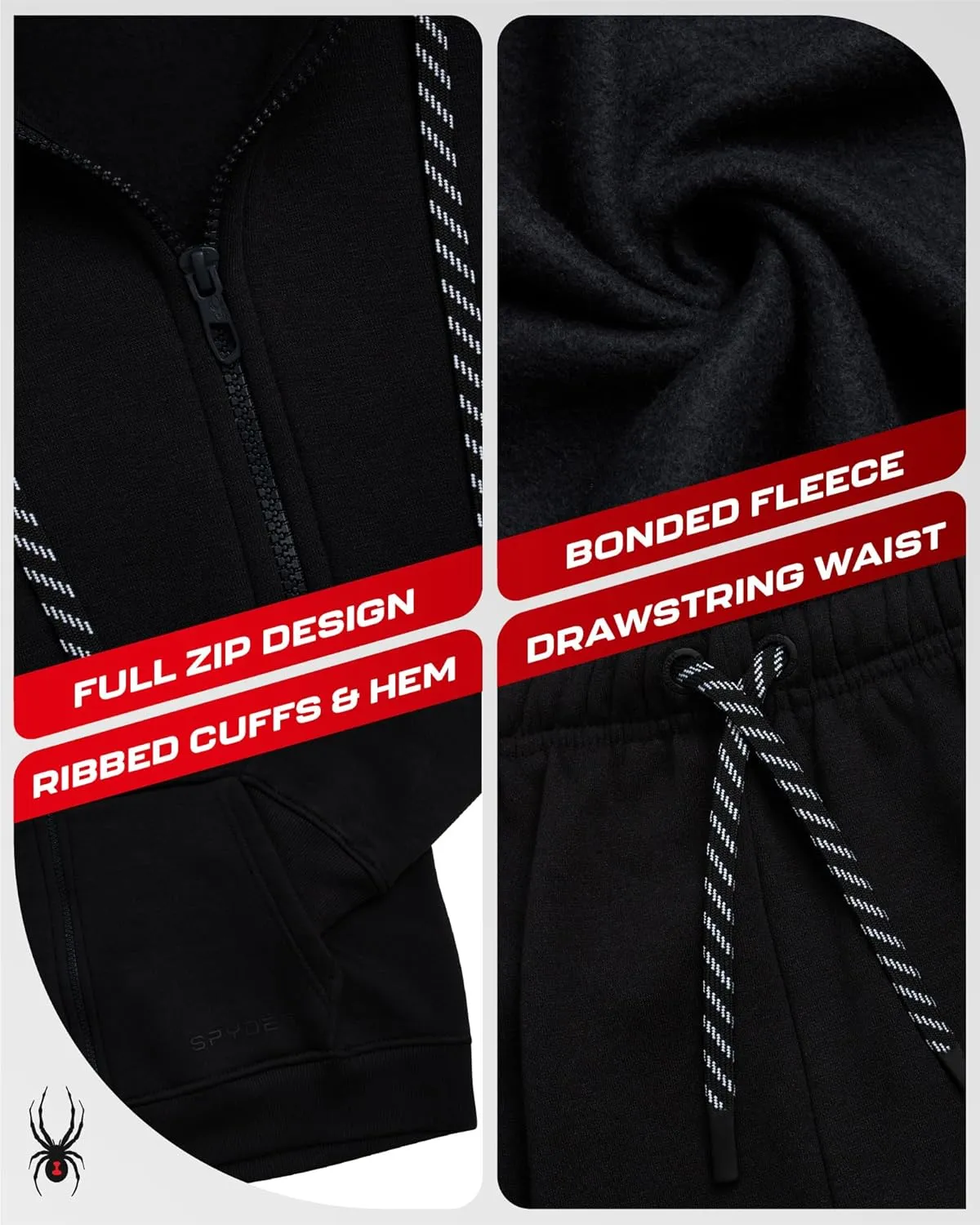Spyder Mens Track Suit Set - 2 Piece Men's Activewear Fleece Zip Up Hoodie and Jogger Sweatpants, Sweatsuits for Men (S-XXL)