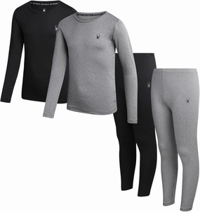Spyder Kids Thermal Underwear Set - 4 Piece Brushed Back Fleece Lined Long Johns Base Layer Set for Boys and Girls (4-18)
