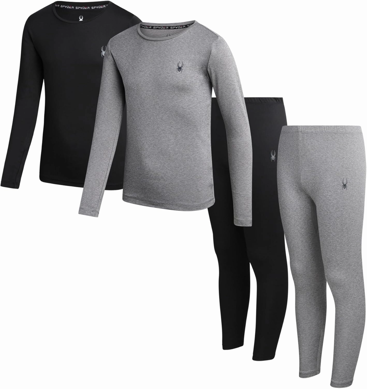 Spyder Kids Thermal Underwear Set - 4 Piece Brushed Back Fleece Lined Long Johns Base Layer Set for Boys and Girls (4-18)
