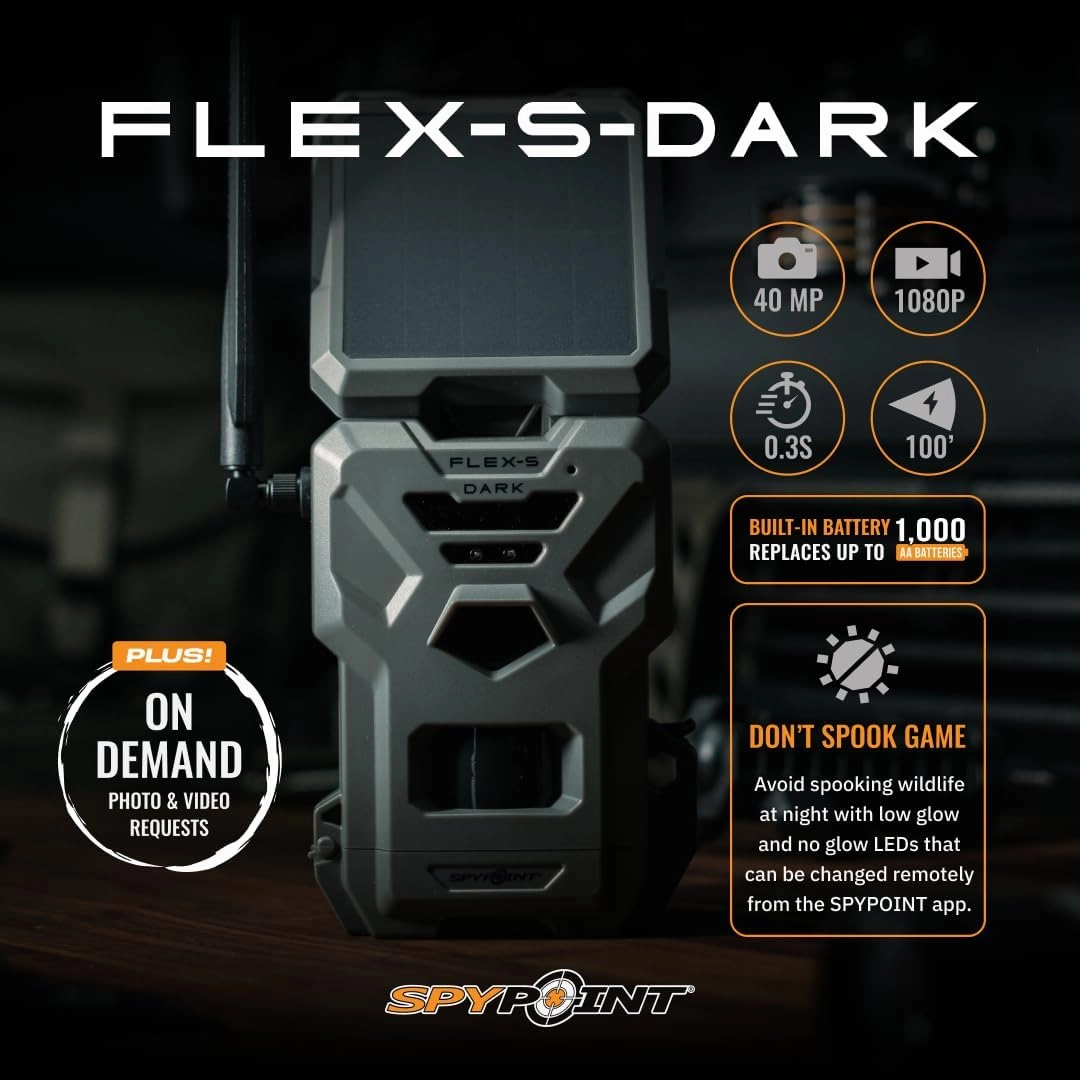 SPYPOINT Flex-S-Dark Ultimate Pack with SD Card   LIT-22 - Solar Cellular Trail Camera – Built-in Solar Panel, 40MP Photos, 1080p Videos   Sound, No-Glow Game Camera, Night Vision, Trail Cam