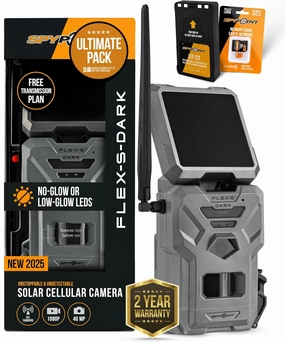 SPYPOINT Flex-S-Dark Ultimate Pack with SD Card   LIT-22 - Solar Cellular Trail Camera – Built-in Solar Panel, 40MP Photos, 1080p Videos   Sound, No-Glow Game Camera, Night Vision, Trail Cam
