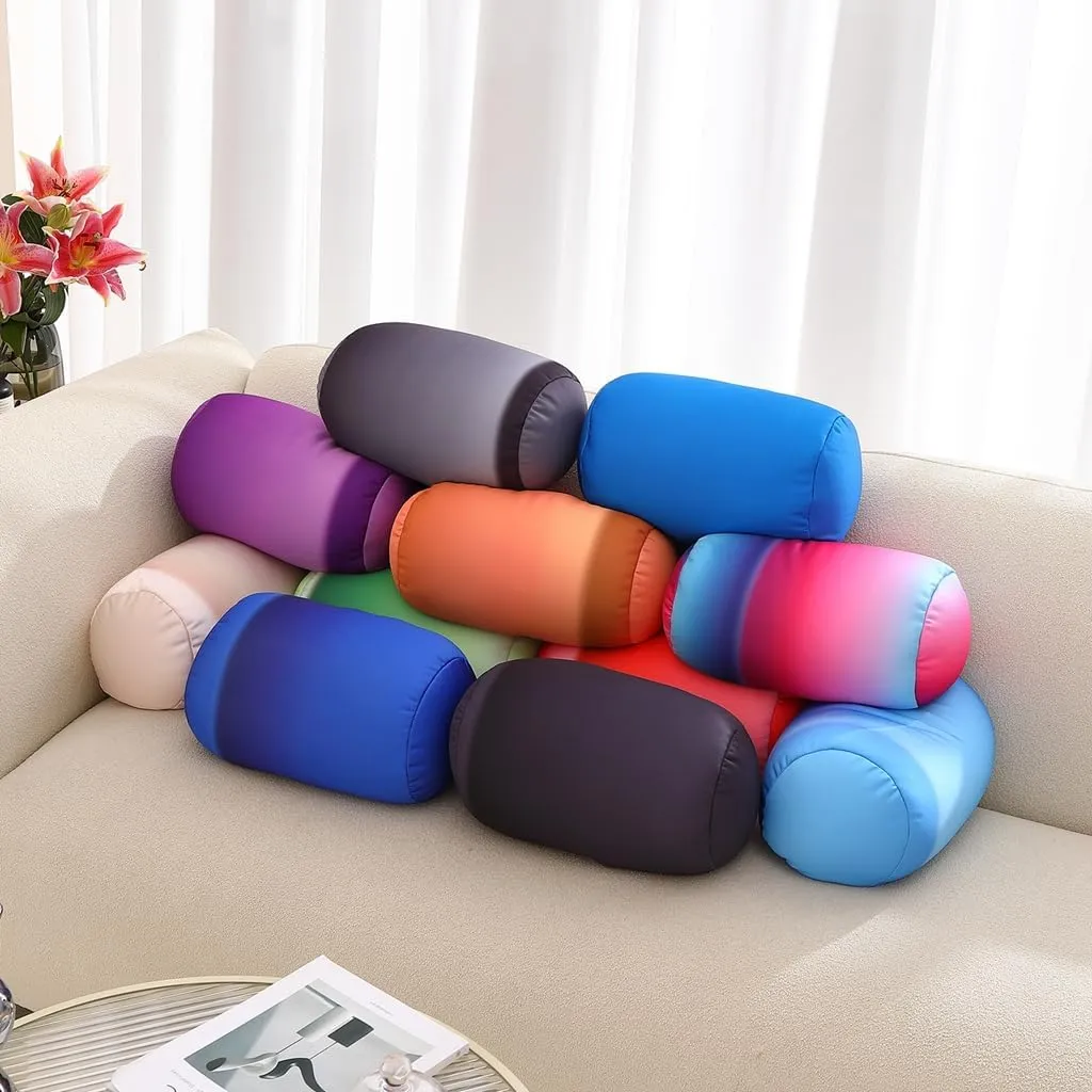 Squish Bean Bed Microbead Pillow Bolster Tube Body Pillow Smooth Cool Touch Fabric Neck & Back Support Throw Travel Pillow Fun Colors (Red Colorful)
