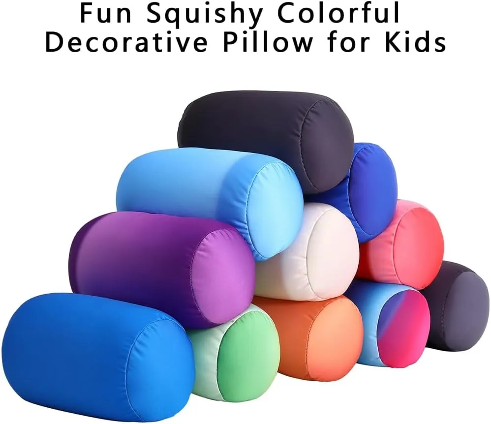 Squish Bean Bed Microbead Pillow Bolster Tube Body Pillow Smooth Cool Touch Fabric Neck & Back Support Throw Travel Pillow Fun Colors (Red Colorful)