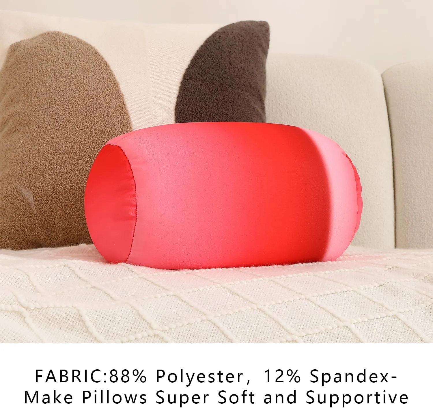Squish Bean Bed Microbead Pillow Bolster Tube Body Pillow Smooth Cool Touch Fabric Neck & Back Support Throw Travel Pillow Fun Colors (Red Colorful)