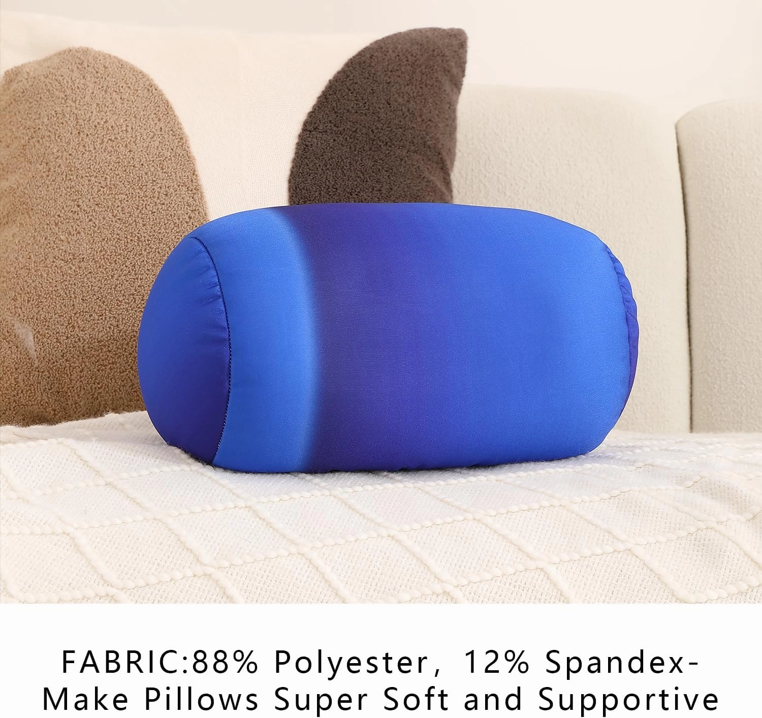 Squish Bean Bed Microbead Pillow Bolster Tube Body Pillow Smooth Cool Touch Fabric Neck & Back Support Throw Travel Pillow Fun Colors (Dark Blue Colorful)