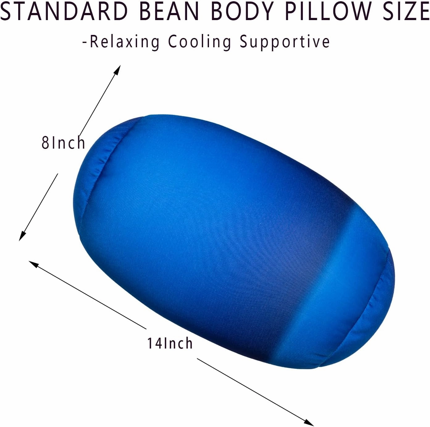 Squish Bean Bed Microbead Pillow Bolster Tube Body Pillow Smooth Cool Touch Fabric Neck & Back Support Throw Travel Pillow Fun Colors (Dark Blue Colorful)