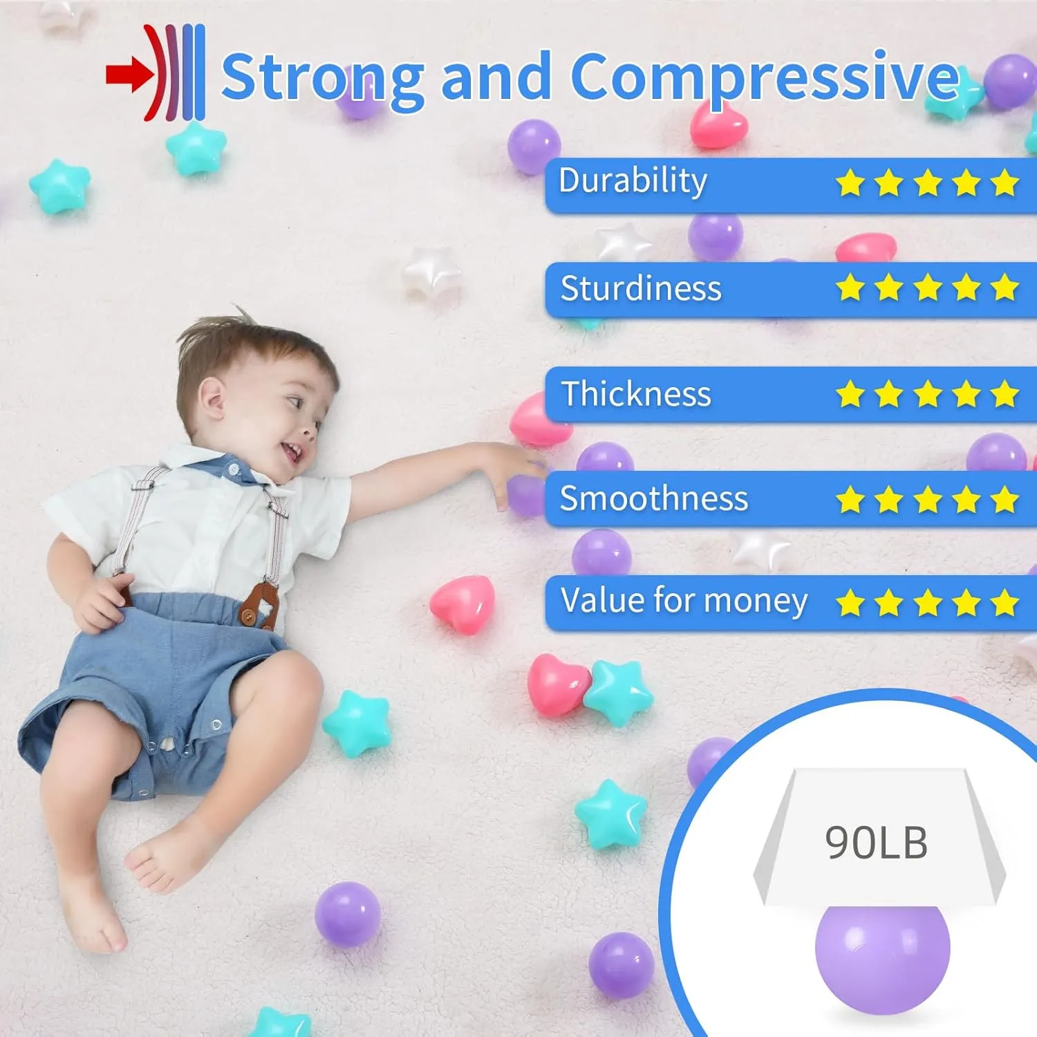 Star Ball Pit Balls for Toddlers -100pcs Phthalate Free BPA Free Crush Proof Play Balls Play Tent Pool Playhouse Playpen Party Banner Decoration.