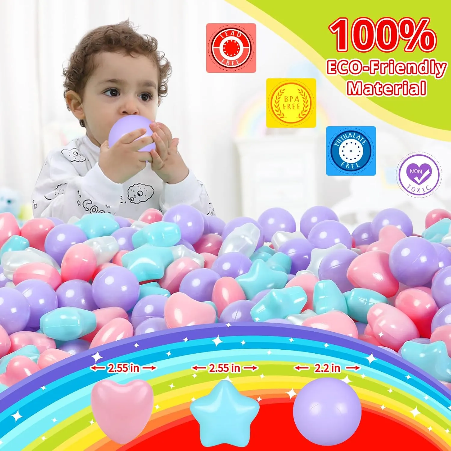 Star Ball Pit Balls for Toddlers -100pcs Phthalate Free BPA Free Crush Proof Play Balls Play Tent Pool Playhouse Playpen Party Banner Decoration.