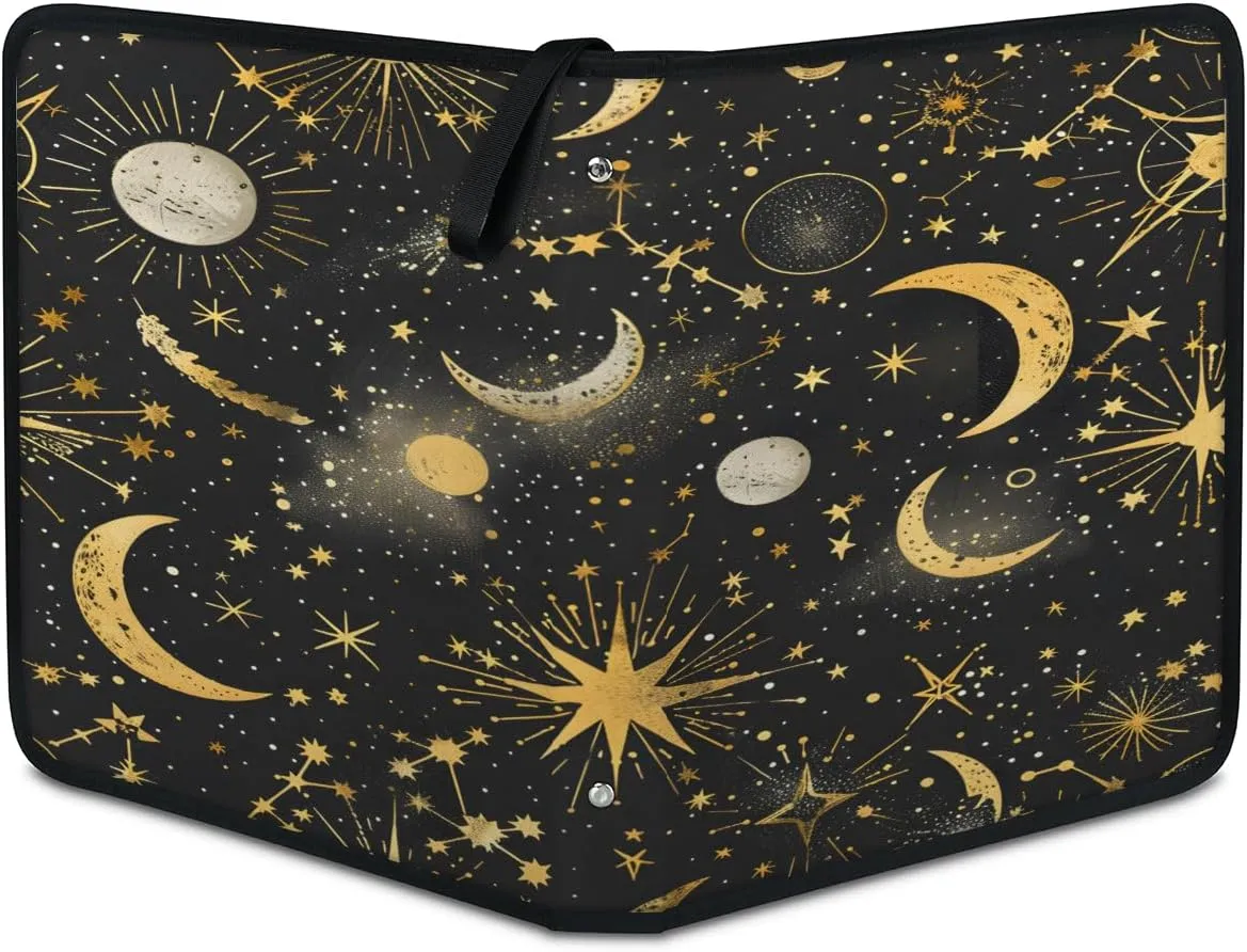 Starry Sky Moon 3 Ring Trading Zipper Binder Strap, Trading Card Binder 4 Pocket, 400 Pockets Card Holder with 50 Removable Sleeves for Game Cards