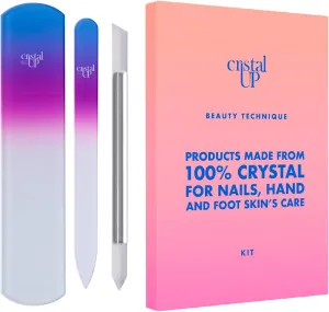 Starter Crystal Nail Set Care - 3PC Includes Glass Foot Scraper, Medium Crystal Nail File, and Cuticle Stick for Natural Nails, Glass Nail File Kit