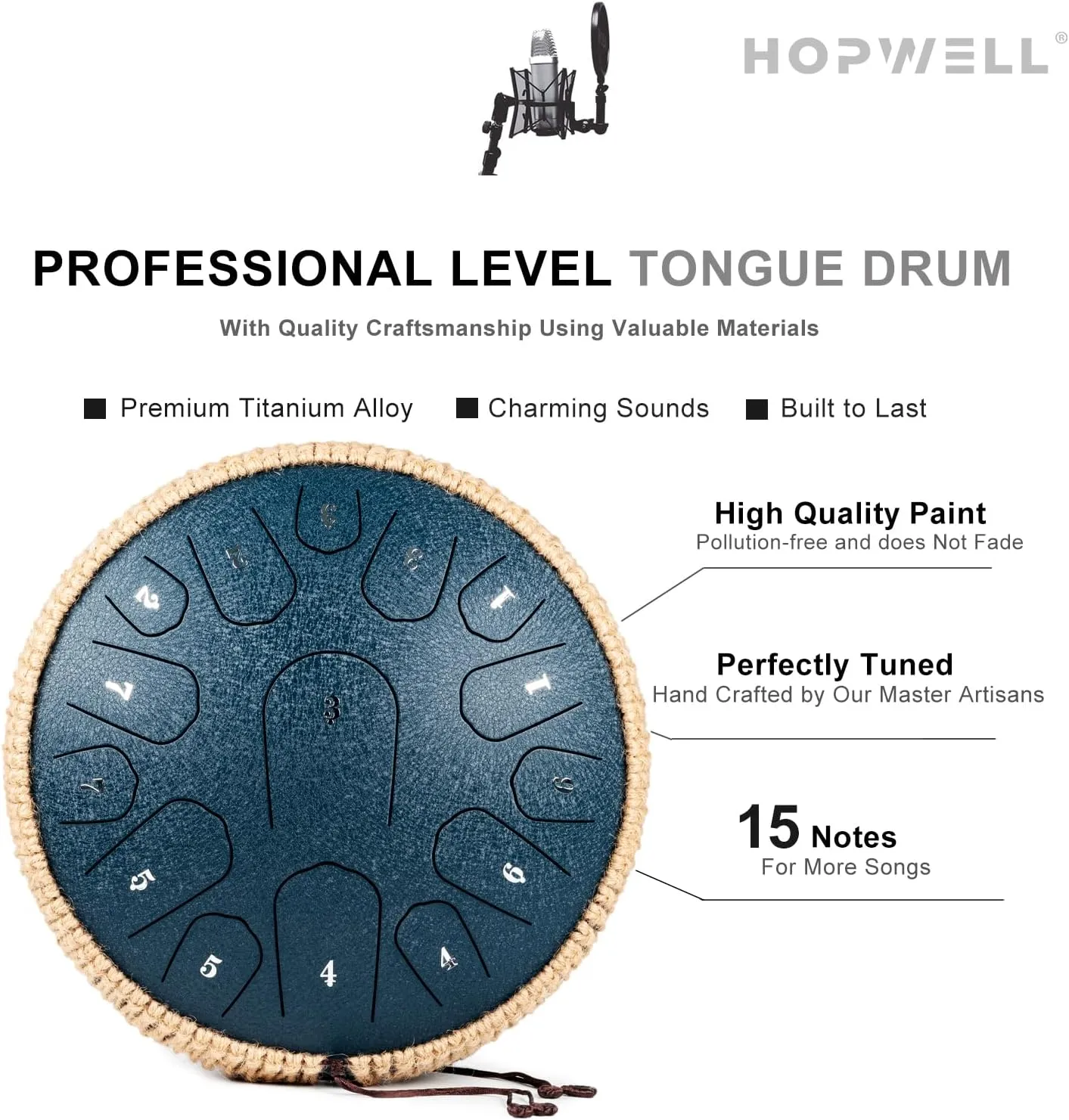 Steel Tongue Drum - 13 Inches 15 Notes Tongue Drum - Hand Pan Drum with Music Book, Handpan Drum Mallets and Carry Bag, D Major (Navy Blue)