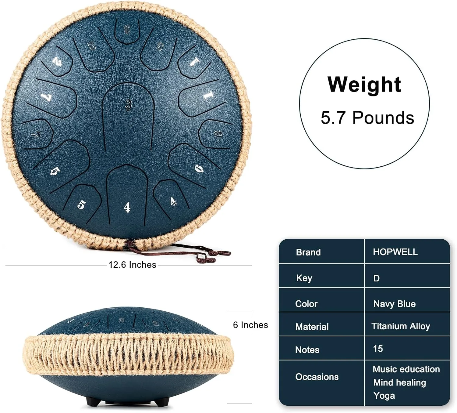 Steel Tongue Drum - 13 Inches 15 Notes Tongue Drum - Hand Pan Drum with Music Book, Handpan Drum Mallets and Carry Bag, D Major (Navy Blue)