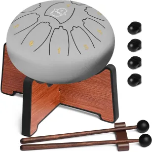 Steel Tongue Drum 6 Inches,11 Notes Steel Drum   Drum Sticks, Finger-Picks, Bag, Beginners Friendly&Adults | Spiritual Musical Instruments. (Silver)