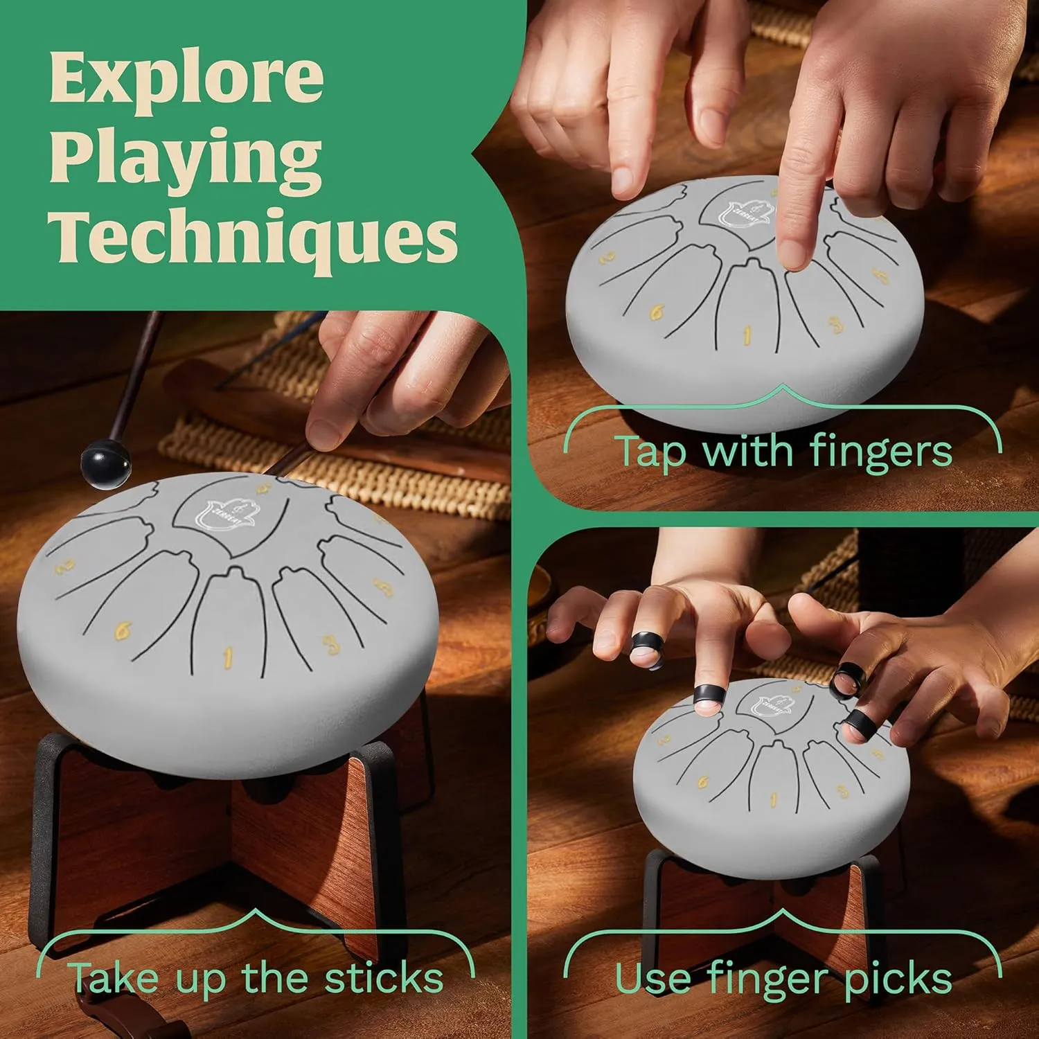 Steel Tongue Drum 6 Inches,11 Notes Steel Drum   Drum Sticks, Finger-Picks, Bag, Beginners Friendly&Adults | Spiritual Musical Instruments. (Silver)