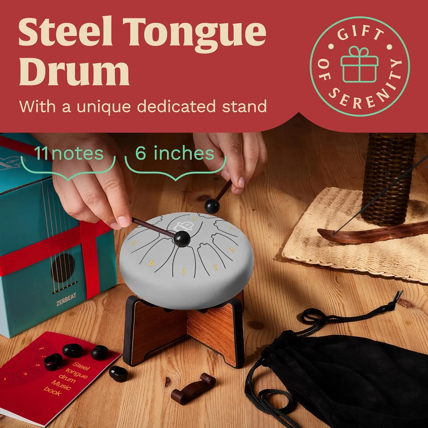 Steel Tongue Drum 6 Inches,11 Notes Steel Drum   Drum Sticks, Finger-Picks, Bag, Beginners Friendly&Adults | Spiritual Musical Instruments. (Silver)
