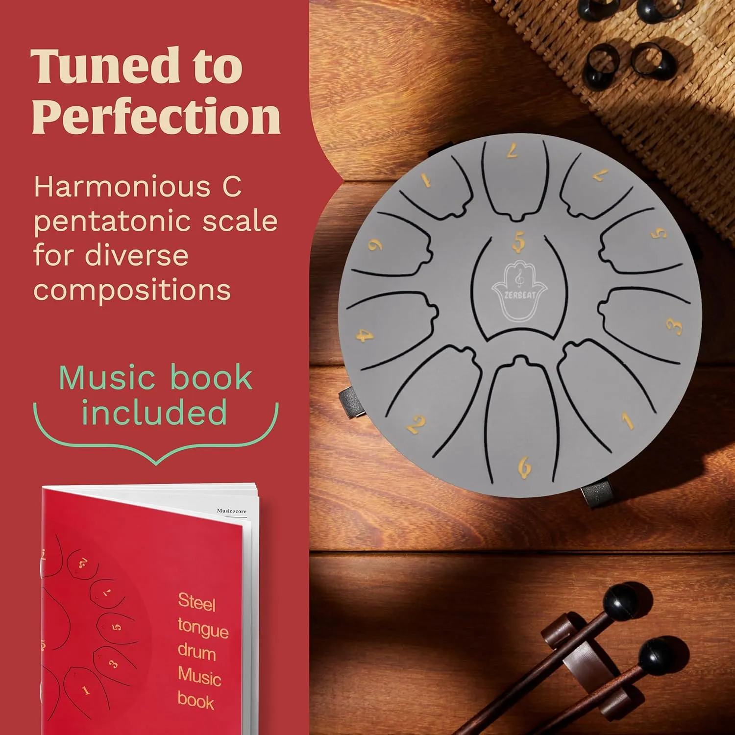 Steel Tongue Drum 6 Inches,11 Notes Steel Drum   Drum Sticks, Finger-Picks, Bag, Beginners Friendly&Adults | Spiritual Musical Instruments. (Silver)