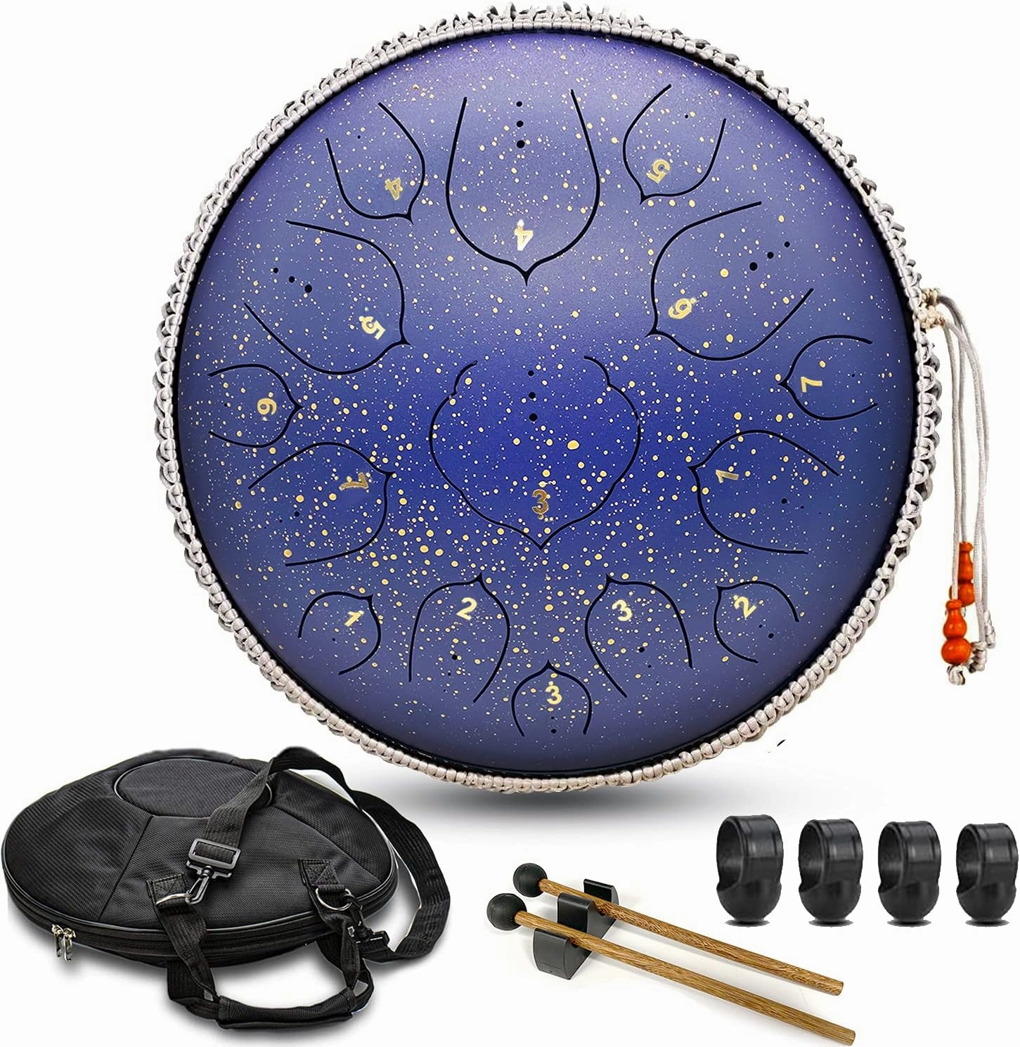 Steel Tongue Drum, 15 Notes 14 inch D-Key Handpan Percussion Instrument - Tank Chakra Drums with Padded Travel Bag, 2 Mallets, for Meditation, Decompression, Music and Gift (Blue)